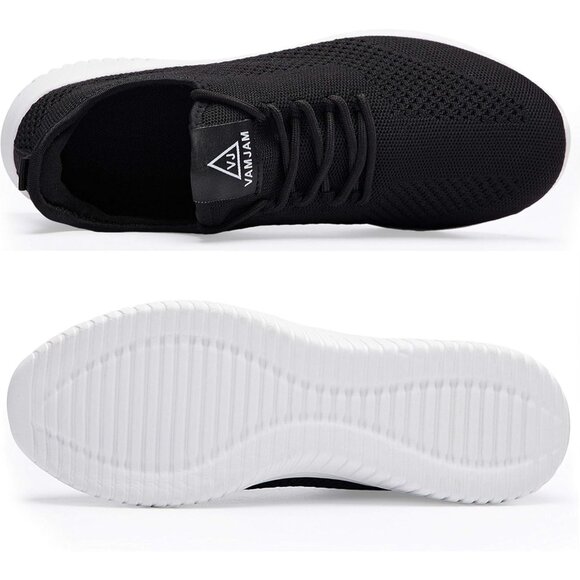 Men's Black White Ultra Lightweight Breathable Walking Athletic Fashion Sneakers - Picture 3 of 7